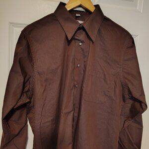 VTG Etienne Aigner Brown Semi Sheen Button Front Collared Blouse Top